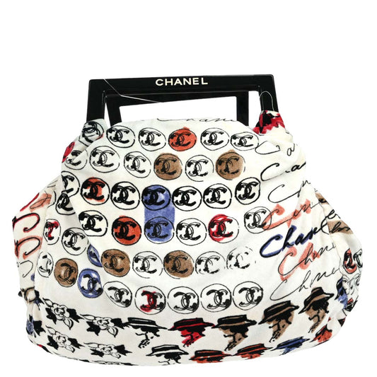Chanel 2005-2006 White Velours Camellia Print Handbag