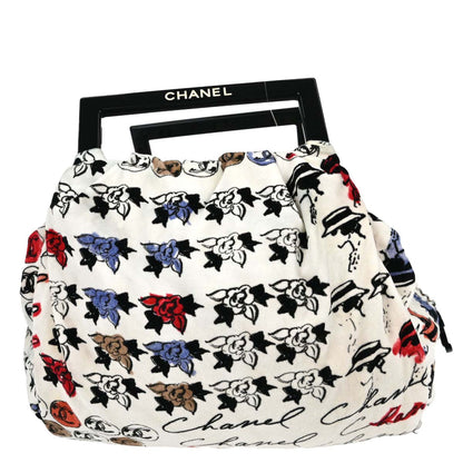 Chanel 2005-2006 White Velours Camellia Print Handbag