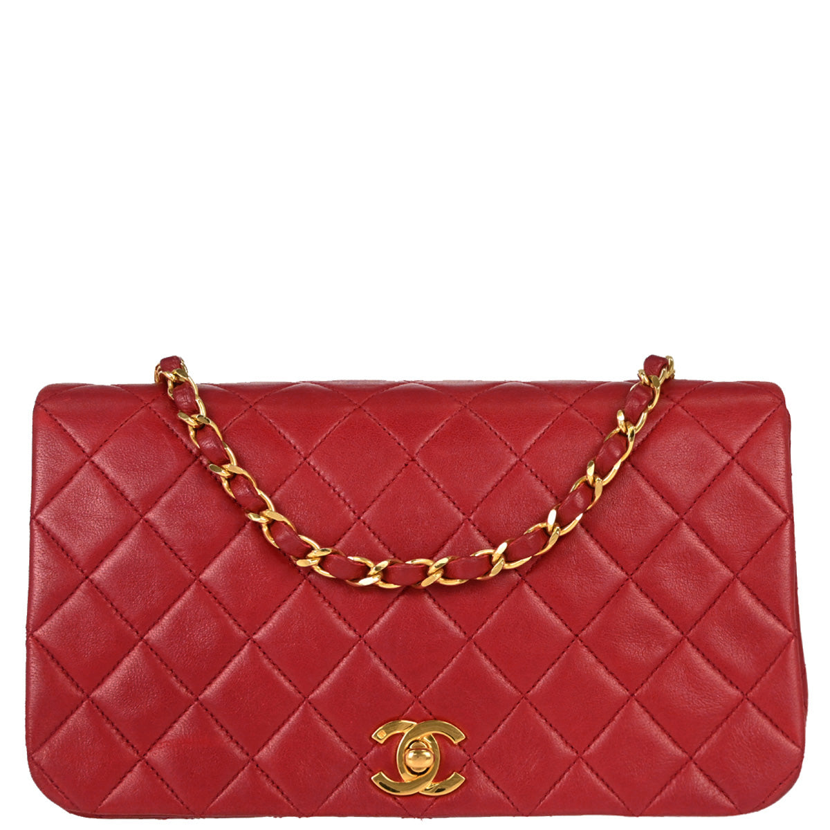Chanel Red Lambskin Turnlock Small Full Flap Shoulder Bag