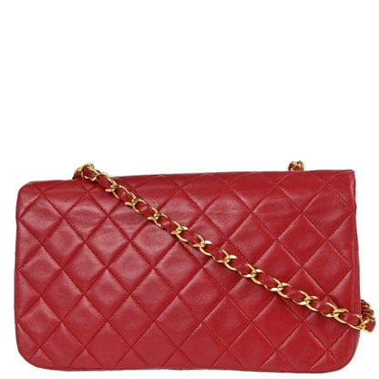 Chanel Red Lambskin Turnlock Small Full Flap Shoulder Bag