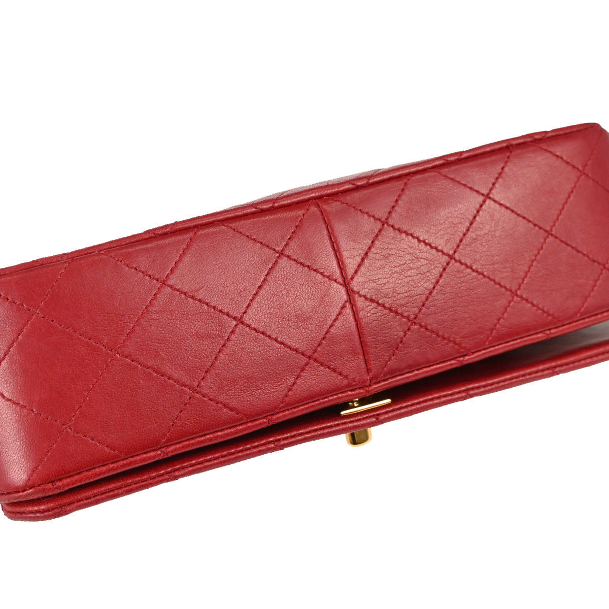 Chanel Red Lambskin Turnlock Small Full Flap Shoulder Bag