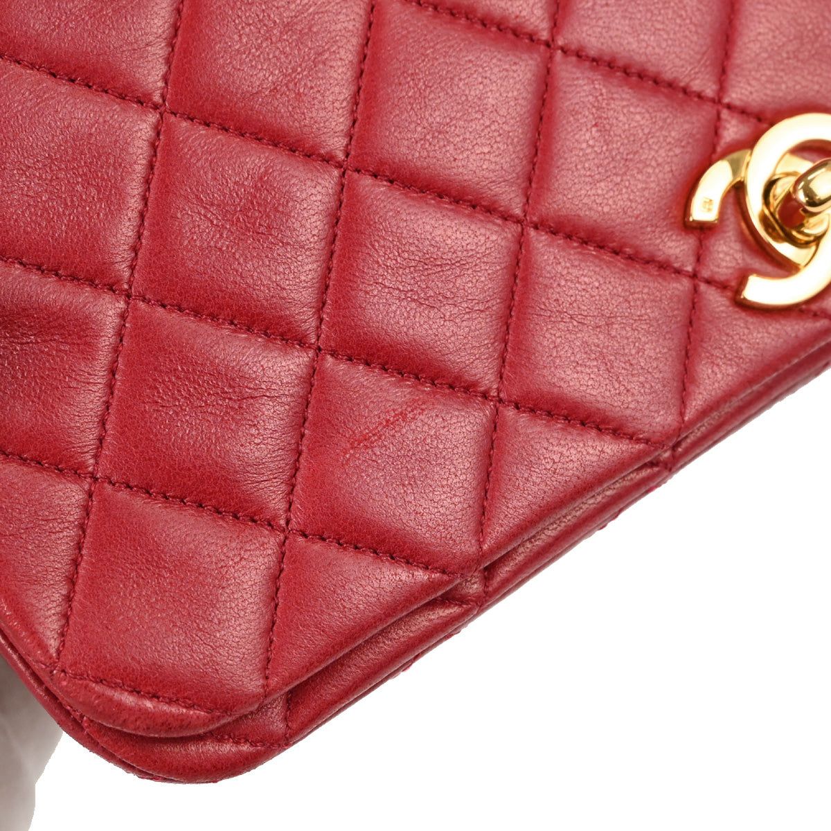 Chanel Red Lambskin Turnlock Small Full Flap Shoulder Bag