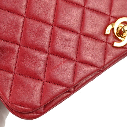 Chanel Red Lambskin Turnlock Small Full Flap Shoulder Bag