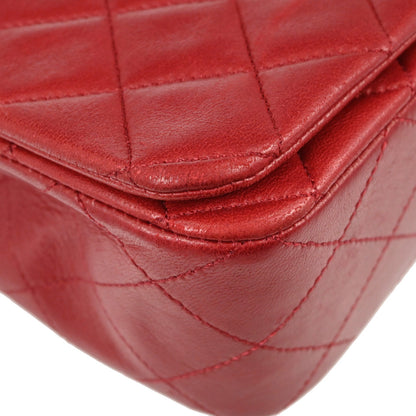 Chanel Red Lambskin Turnlock Small Full Flap Shoulder Bag