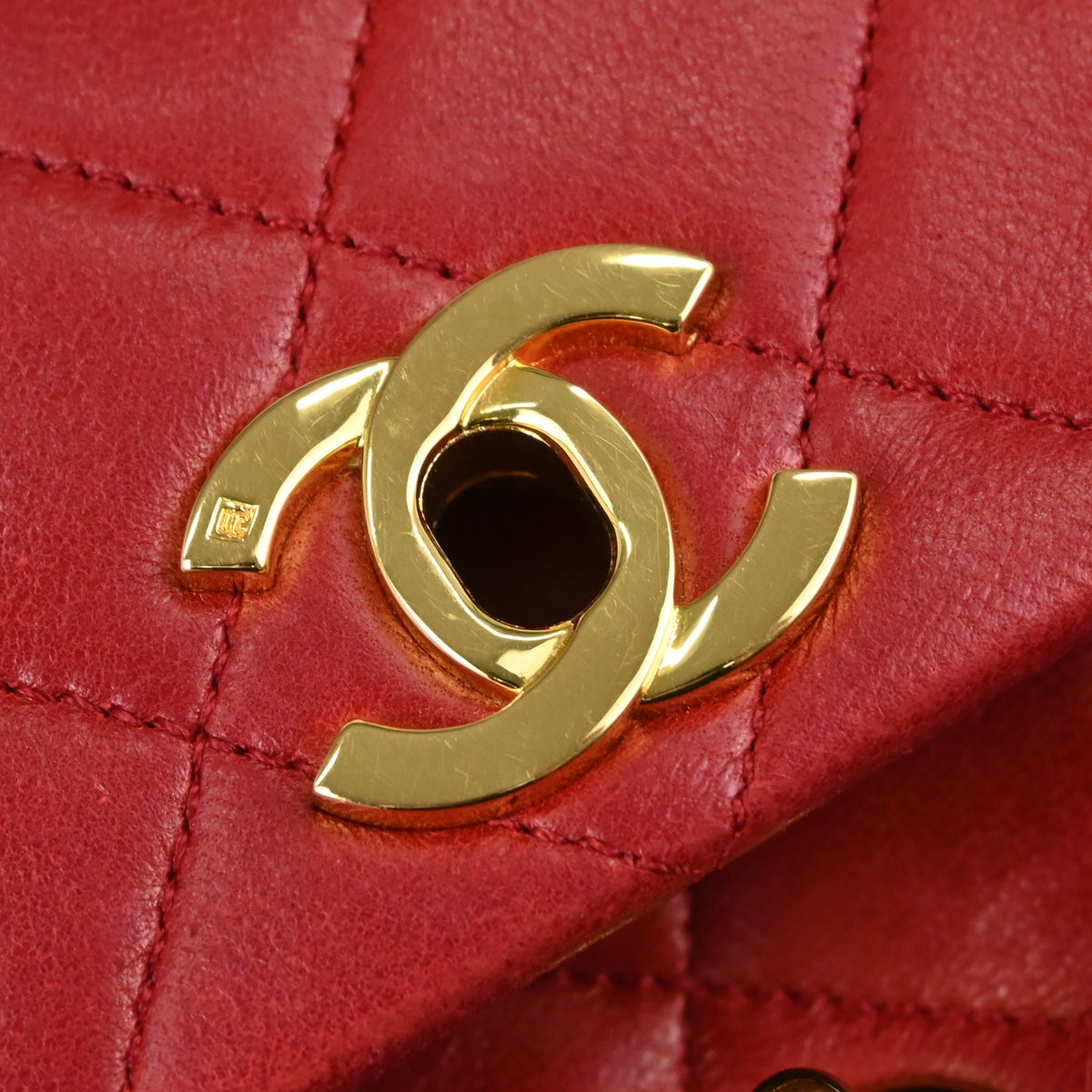 Chanel Red Lambskin Turnlock Small Full Flap Shoulder Bag