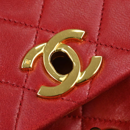 Chanel Red Lambskin Turnlock Small Full Flap Shoulder Bag