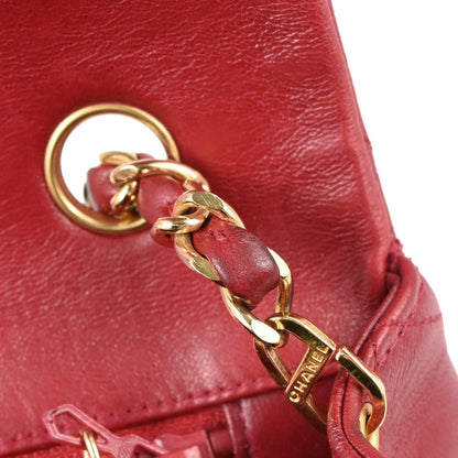 Chanel Red Lambskin Turnlock Small Full Flap Shoulder Bag