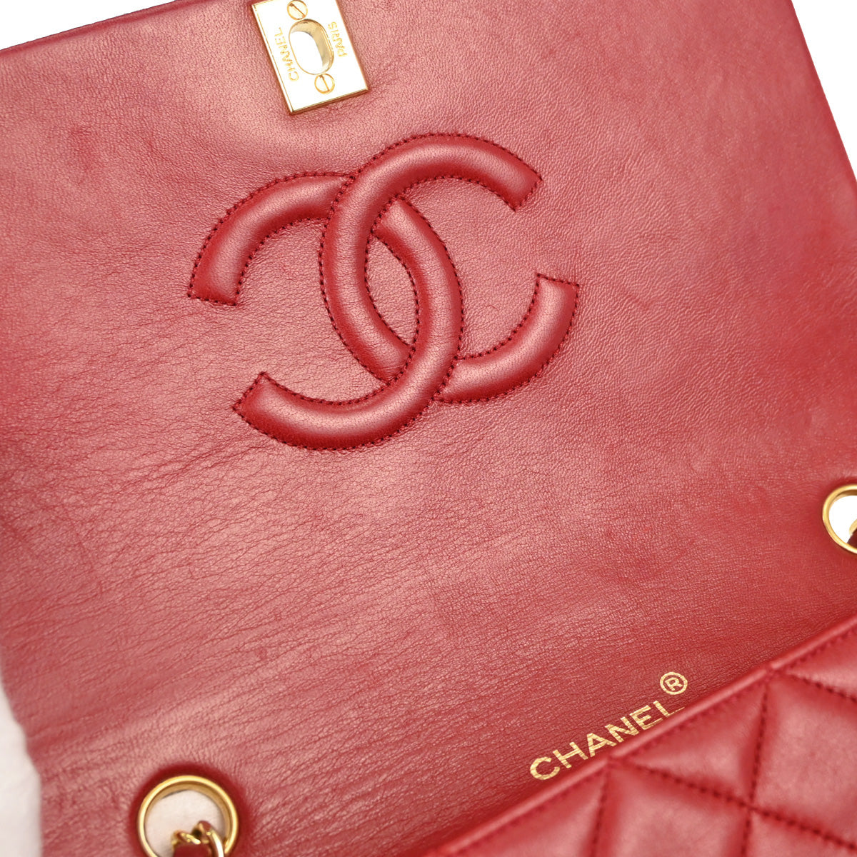 Chanel Red Lambskin Turnlock Small Full Flap Shoulder Bag