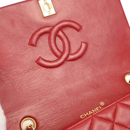Chanel Red Lambskin Turnlock Small Full Flap Shoulder Bag