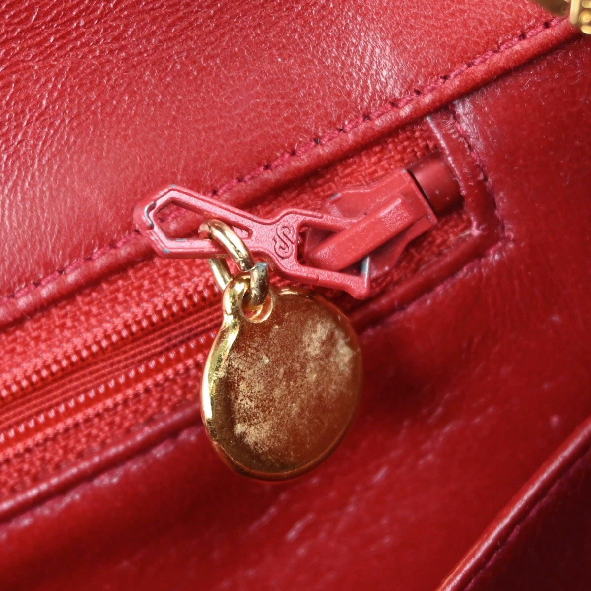 Chanel Red Lambskin Turnlock Small Full Flap Shoulder Bag
