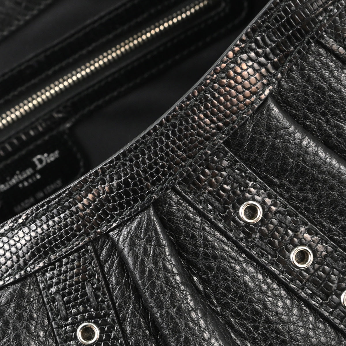 Christian Dior * Black Lizard Savane Chic Handbag