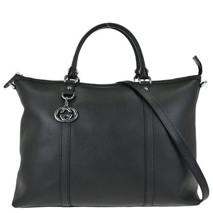 Gucci Black Leather Tote 2way Shoulder Handbag
