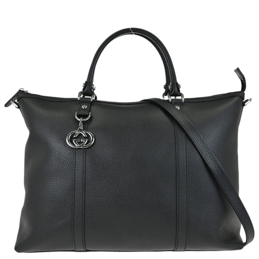 Gucci Black Leather Tote 2way Shoulder Handbag