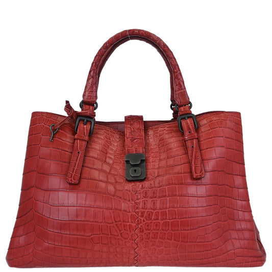 Bottega Veneta * Red Crocodile Roma Tote Handbag