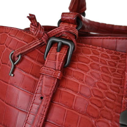Bottega Veneta * Red Crocodile Roma Tote Handbag