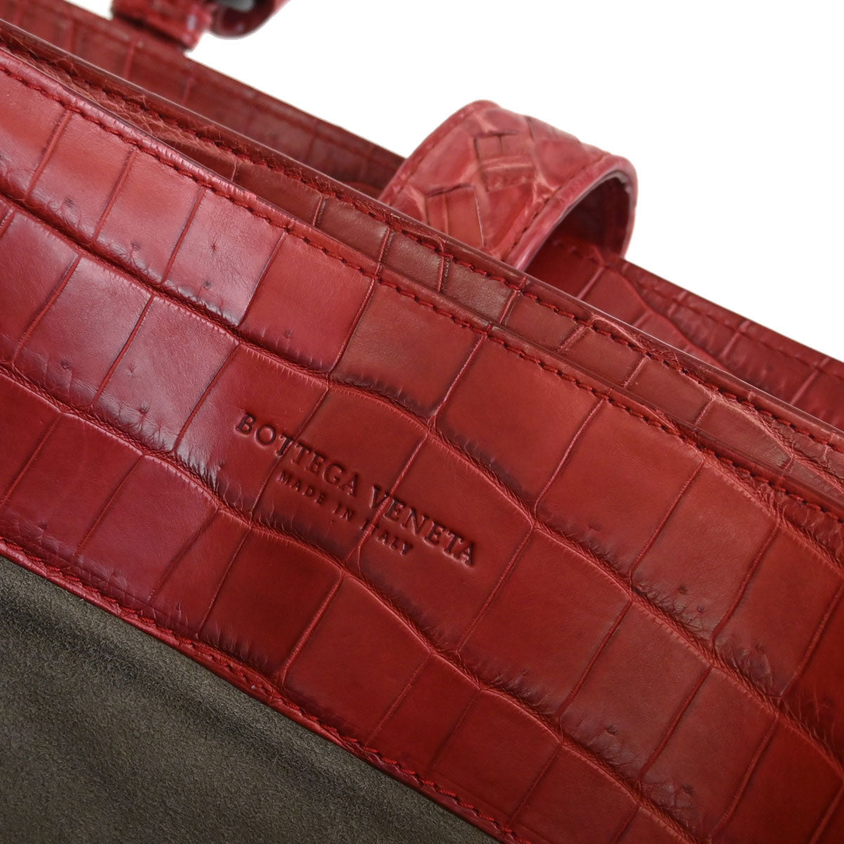 Bottega Veneta * Red Crocodile Roma Tote Handbag