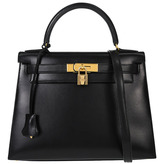 Hermes Black Box Calf Kelly 28 Sellier 2way Shoulder Handbag