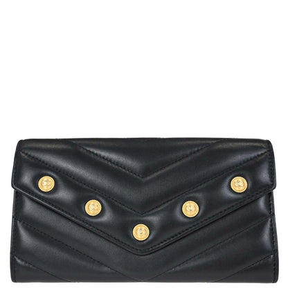 Chanel 2018-2019 Navy Lambskin Chevron CC Button Flap Long Wallet