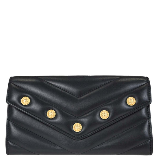 Chanel 2018-2019 Navy Lambskin Chevron CC Button Flap Long Wallet