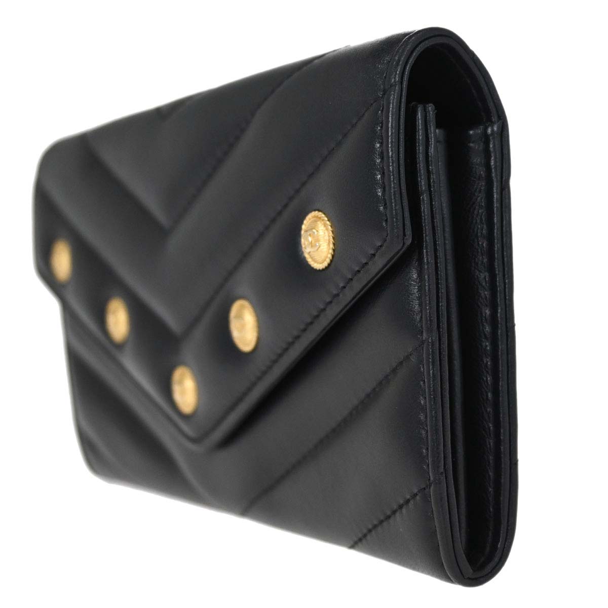Chanel 2018-2019 Navy Lambskin Chevron CC Button Flap Long Wallet