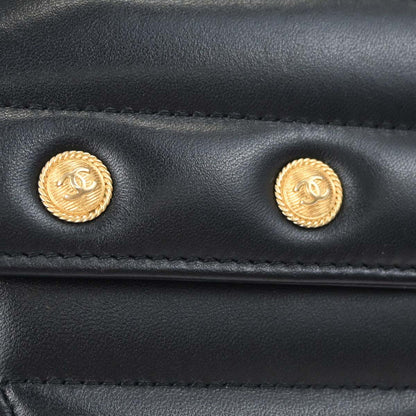 Chanel 2018-2019 Navy Lambskin Chevron CC Button Flap Long Wallet