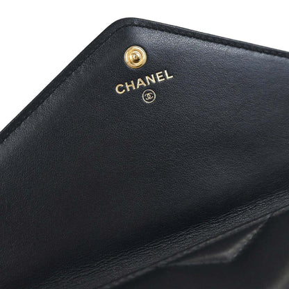 Chanel 2018-2019 Navy Lambskin Chevron CC Button Flap Long Wallet