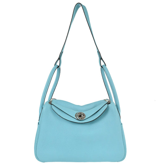 Hermes Blue Atoll Taurillon Clemence Lindy 26 Shoulder Bag