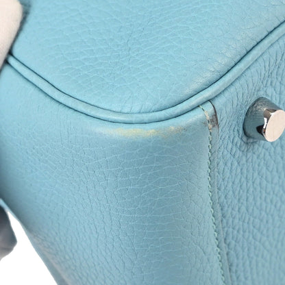 Hermes Blue Atoll Taurillon Clemence Lindy 26 Shoulder Bag