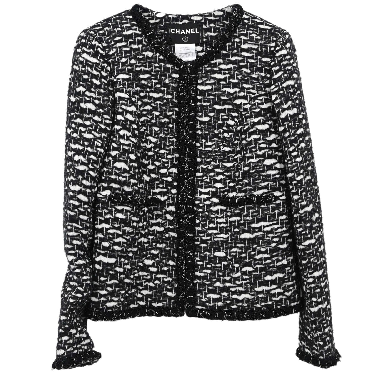 Chanel 2010 Collarless Jacket Tweed Black #36