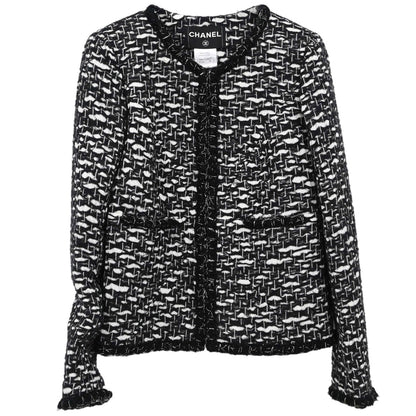 Chanel 2010 Collarless Jacket Tweed Black #36