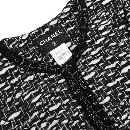 Chanel 2010 Collarless Jacket Tweed Black #36