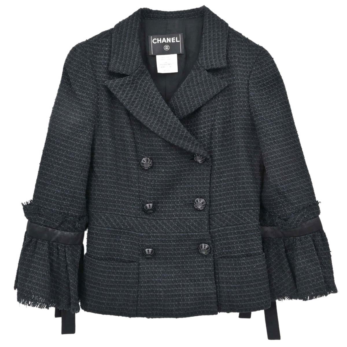 Chanel 2009 Double Breasted Tweed Jacket Black Navy