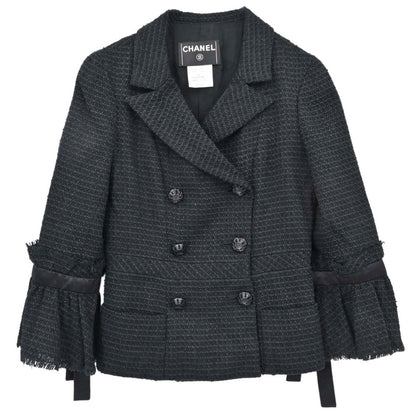 Chanel 2009 Double Breasted Tweed Jacket Black Navy