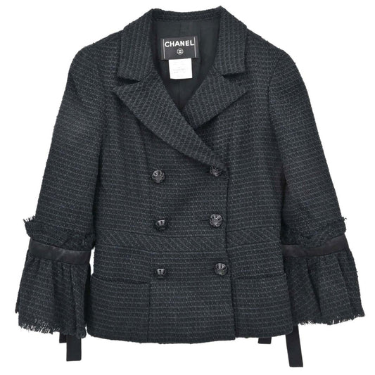 Chanel 2009 Double Breasted Tweed Jacket Black Navy