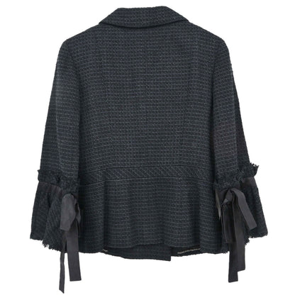 Chanel 2009 Double Breasted Tweed Jacket Black Navy