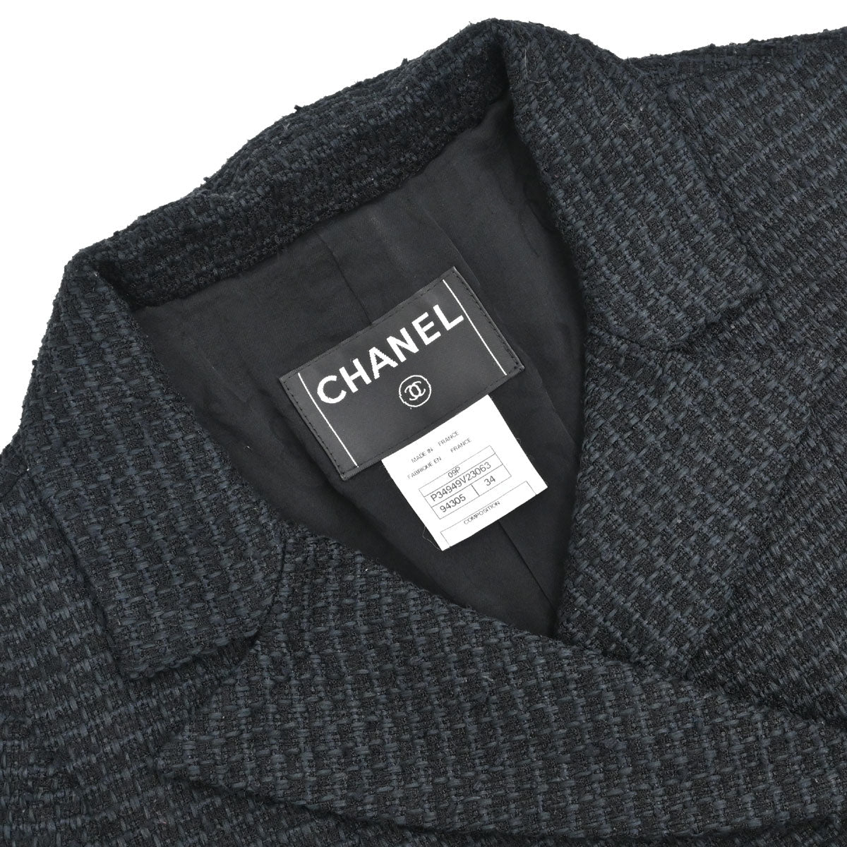 Chanel 2009 Double Breasted Tweed Jacket Black Navy