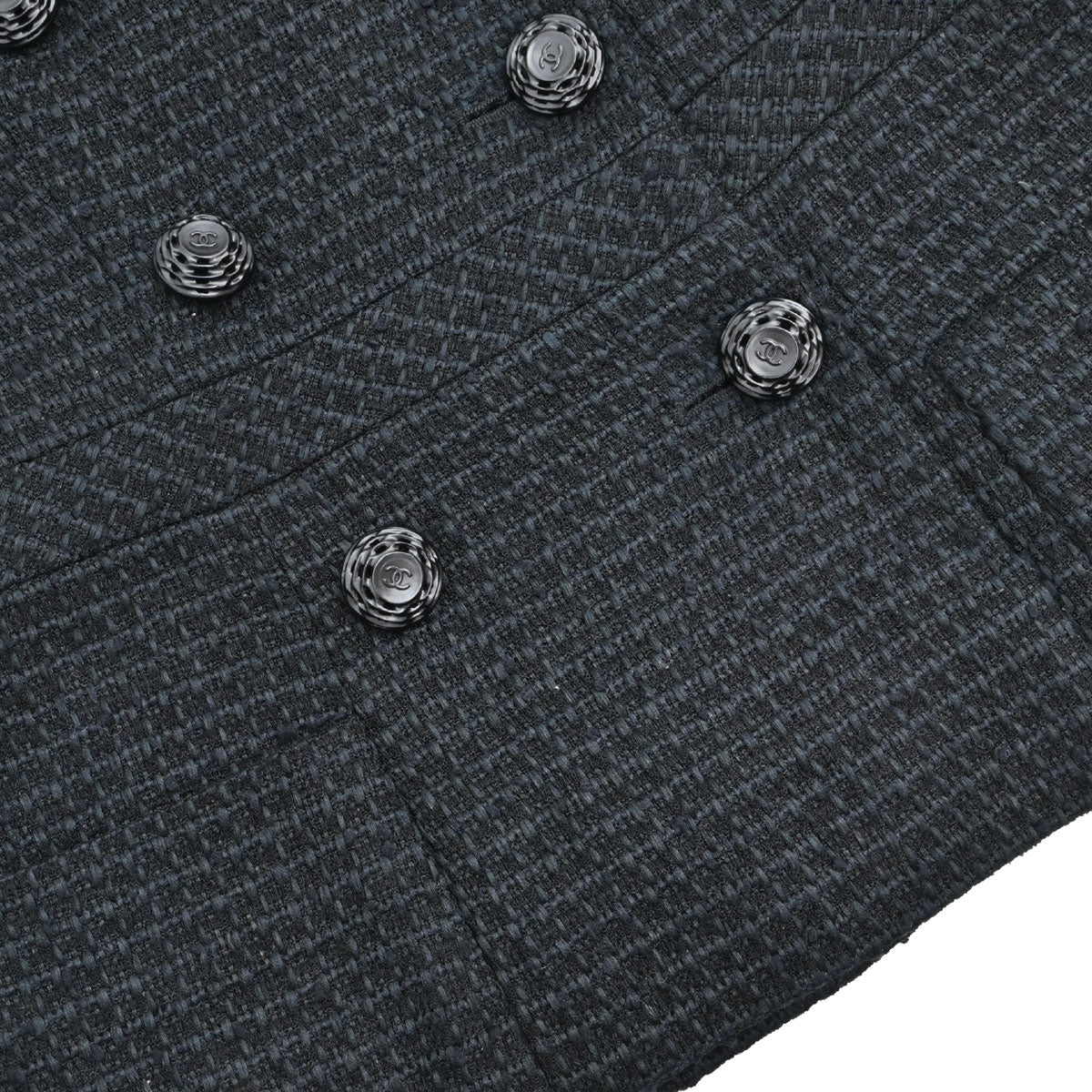 Chanel 2009 Double Breasted Tweed Jacket Black Navy