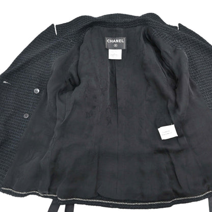 Chanel 2009 Double Breasted Tweed Jacket Black Navy