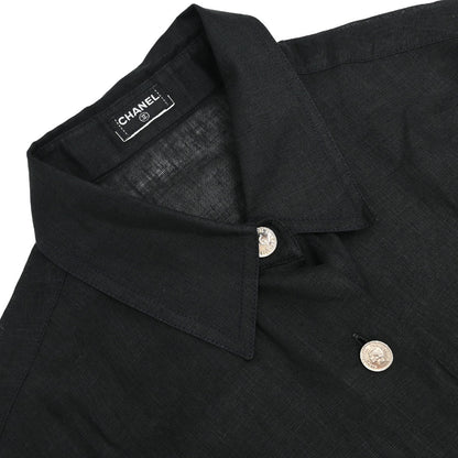 Chanel Short Sleeve Sheer Blouse Shirt Linen Black
