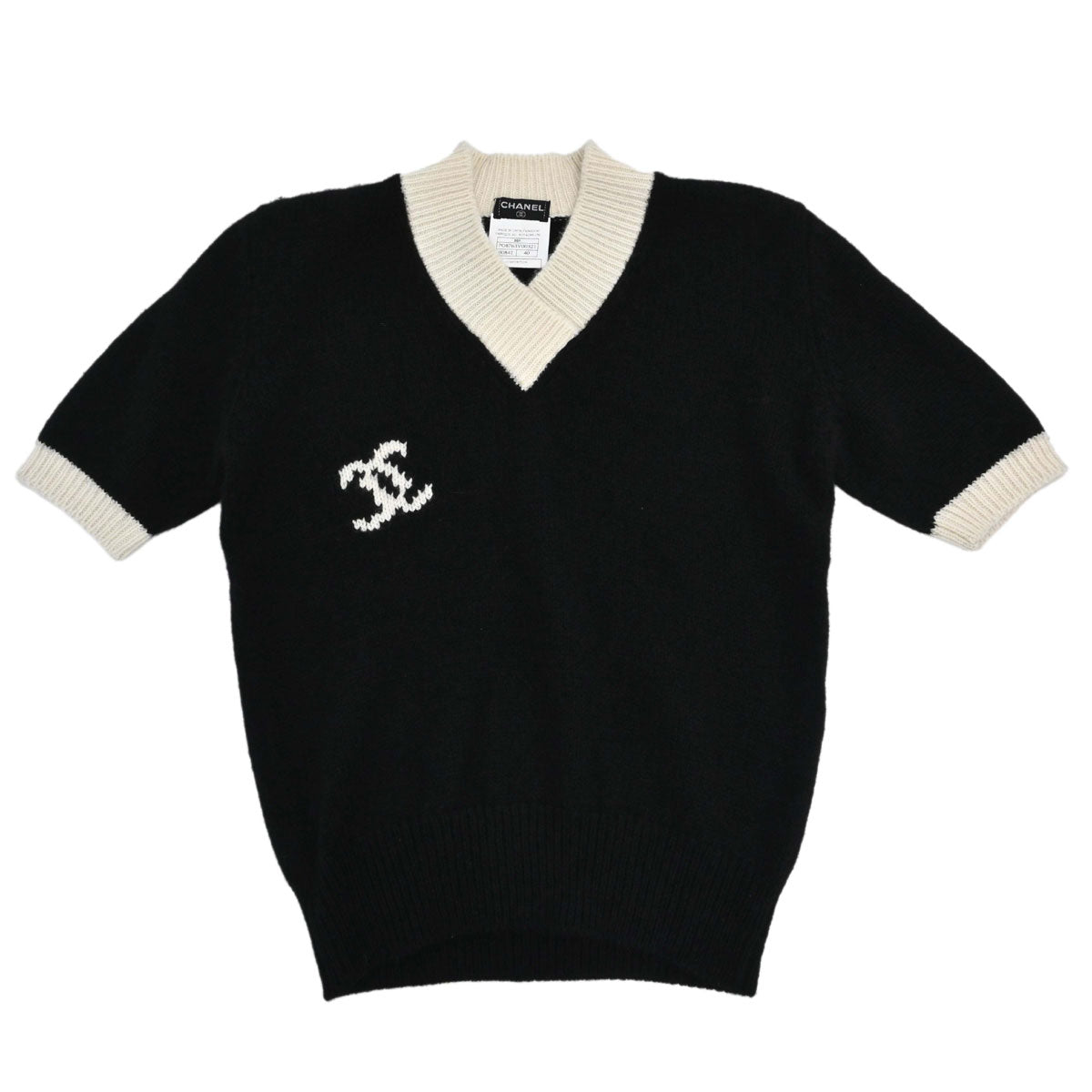 Chanel 1996 Short Sleeve Sweater Knit Top Black #40