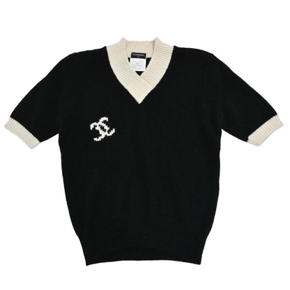 Chanel 1996 Short Sleeve Sweater Knit Top Black #40