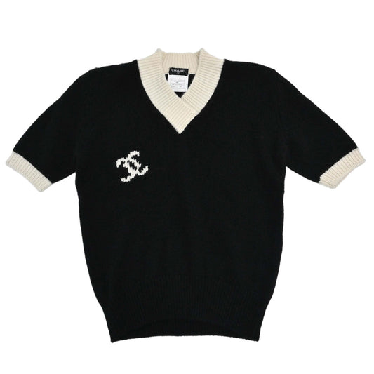 Chanel 1996 Short Sleeve Sweater Knit Top Black #40