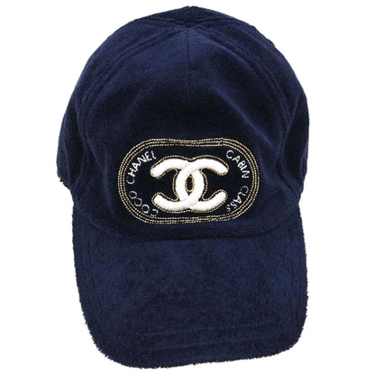 Chanel Cotton Navy #M Cap Hat Small Good