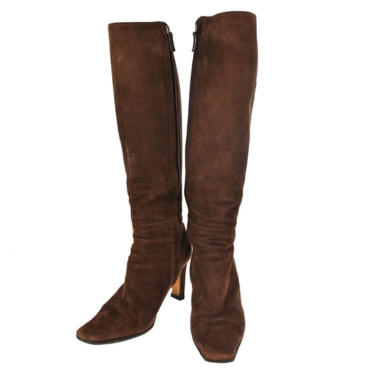 Chanel * Brown Suede Long Boots Shoes #36 1/2
