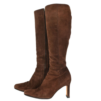Chanel * Brown Suede Long Boots Shoes #36 1/2