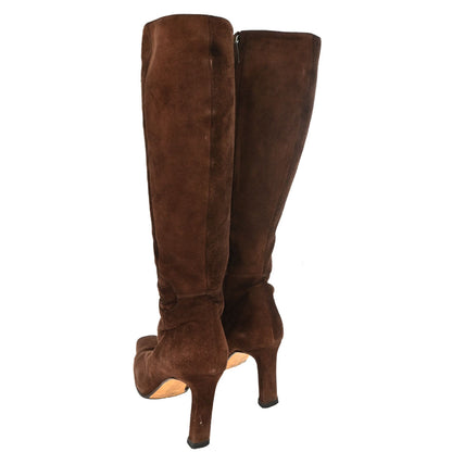 Chanel * Brown Suede Long Boots Shoes #36 1/2