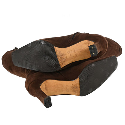 Chanel * Brown Suede Long Boots Shoes #36 1/2