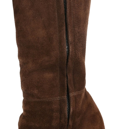 Chanel * Brown Suede Long Boots Shoes #36 1/2