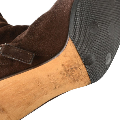 Chanel * Brown Suede Long Boots Shoes #36 1/2