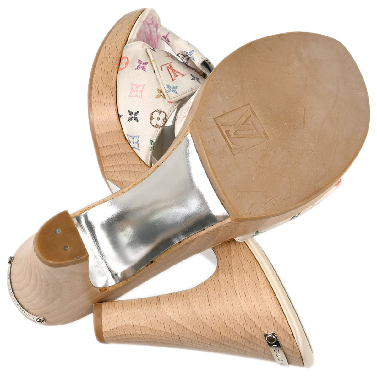 Louis Vuitton * White Monogram Multicolor Mules Shoes #37
